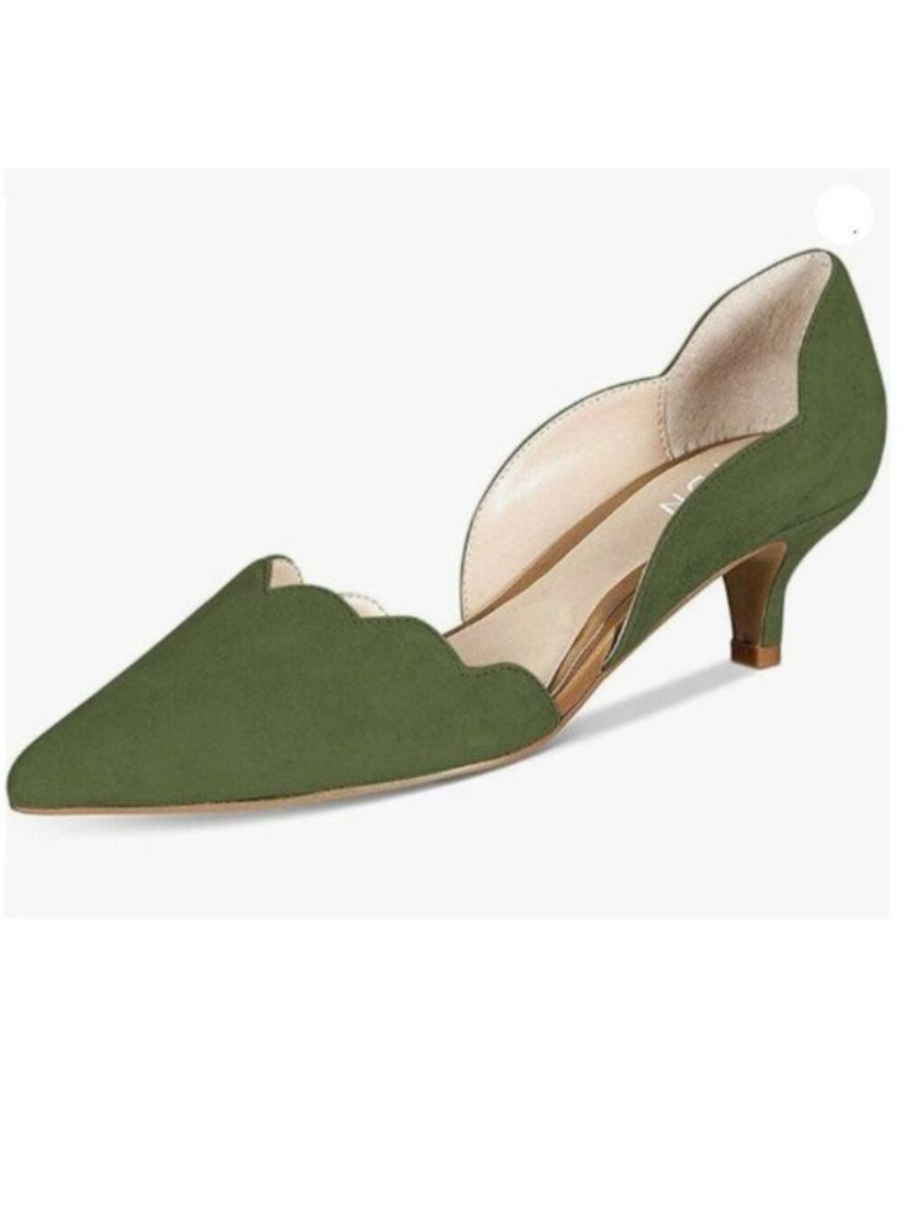 YDN Women's Classic Pointy Toe Kitten Pumps Slip-on Suede Low Heel Shoes Green
